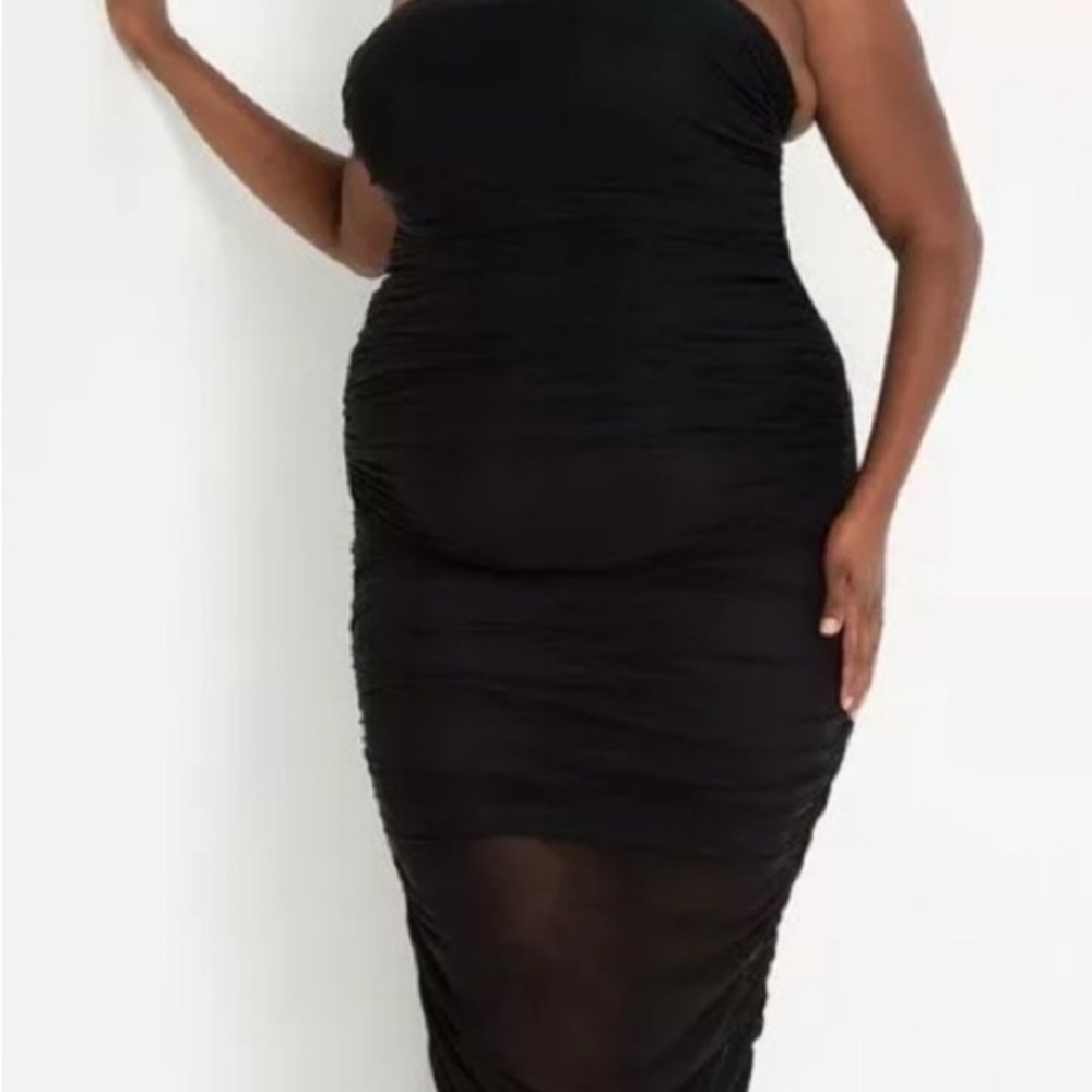 Eloquii Black Strapless Ruched Cocktail Dress